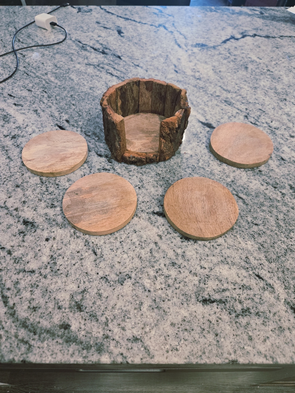 Rustic Tree Bark Wood Coaster Set - Picture 2 of 10